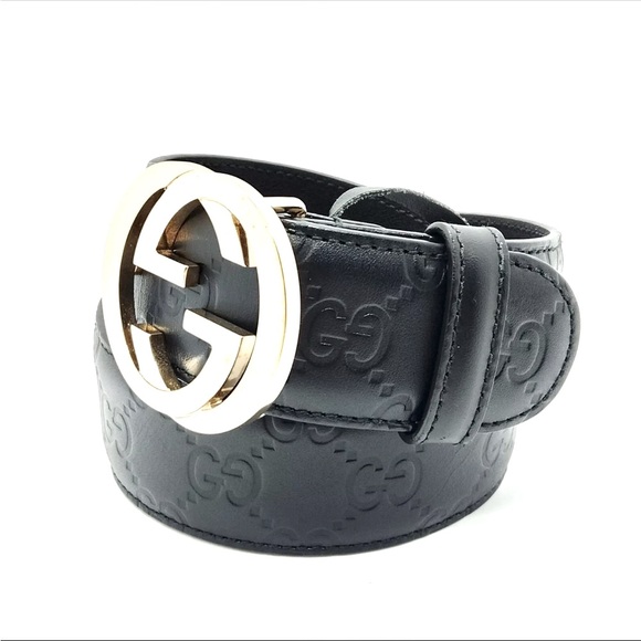 Authentic Gucci Black Leather Belt with Gold Buckle - Picture 2 of 12